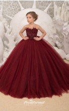 Burgundy Girl's Pageant Dresses Ball Gown Wedding Party Dress Kids Evening Prom Dress CHK182