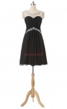 Black Chiffon Sequined A-line Scoop Short Sleeve Cocktail Dress(JT4-JMSH102)