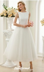 Rockabilly Tea Length Simple Little White Dress 50s Wedding Dress BWD234