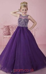Illusion Sleeveless Purple Kids Prom Dresses CHK008