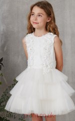 White Organza Jewel Short Sleeve Mini Princess Children's Prom Dress (FGD270)