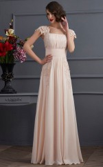 Dim Gray Chiffon A-line Square Short Sleeve Floor-length Bridesmaid Dresses(JT2822)