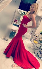 Red Satin Strapless Trumpet/Mermaid Long Sex Prom Dress(JT3700)