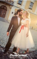 Simple Country Wedding Dress, 50s Style Tea Length Wedding Dress BWD101
