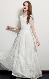 White Half Sleeved Lace Child Bridesmaid Dress Flower Girl Dress JFGD048