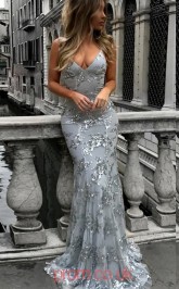 Silver Tulle V-neck Trumpet/Mermaid Long Celebrity Dress(JT3706)
