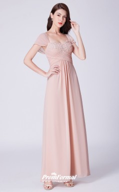 Pink Short Sleeve Bridesmaid Dresses 4MBD058