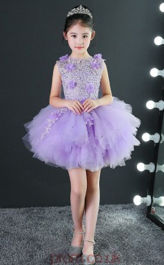 Ball Gown Jewel Sleeveless Lilac Tulle Mini Children's Prom Dress(AHC036)