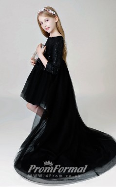 Long Sleeved Black Grils Pageant Dress with Sequined BCH015
