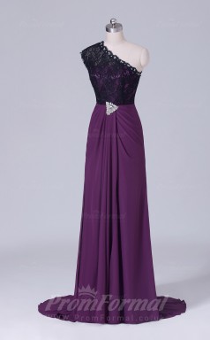 A-line Grape Velvet Chiffon Floor-length Prom Dress(PRBD04-S514)