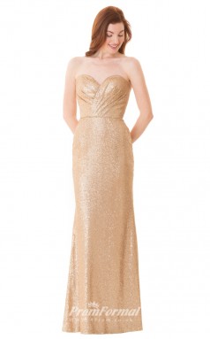 1674UK2115 Mermaid/Trumpet Strapless Gold Sequined Mid Back Bridesmaid Dresses