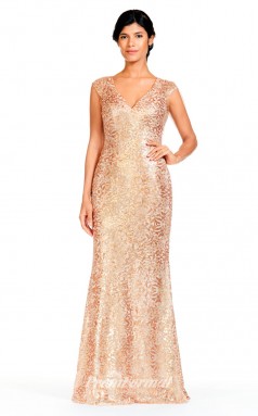 BDUK2290 Mermaid/Trumpet Gold Lace V Neck Floor Length Bridesmaid Dress
