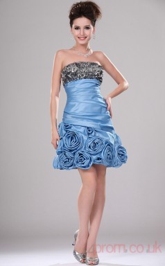 Sky Blue Organza A-line Strapless Mini Prom Dress(BD04-407)