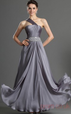 Silver 100D Chiffon A-line One Shoulder Floor-length Prom Dress(BD04-492)