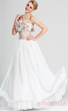 White 100D Chiffon A-line Strapless Floor-length Prom Dress(BD04-502)