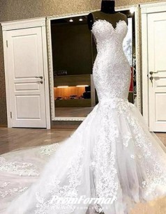 Sweetheart Plus Size Body-hugging Mermaid Lace Wedding Dress Sheer Neck BWD039