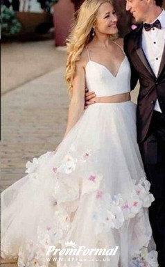 Two Piece Straps Long Wedding Dress with Handmade Flowers BWD226