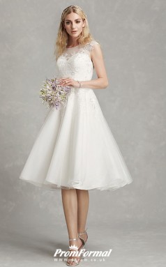 Rockabilly Tea Length Lace Cap Sleeve Beautiful Back Outdoor Wedding Dress BWD235
