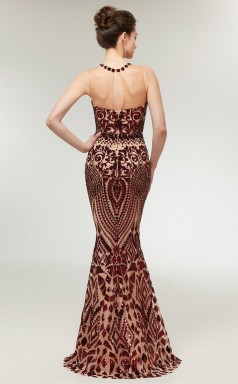 Mermaid Bronze Sequined Illusion Long Prom Dresses XH-C0013