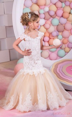 Trumpet/Mermaid Short Sleeve Kids Prom Dress for Girls CH0117