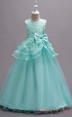 Powder Blue Lace,Organza Ball Gown Jewel Floor-length Children's Prom Dresses(FGD247)