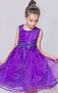 Blue Violet Organza Princess Jewel Knee-length Children's Prom Dresses(FGD255)