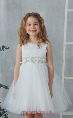 White Tulle Jewel Sleeveless Mini Princess Children's Prom Dress (FGD304)