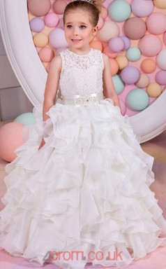 Ivory Lace Organza Jewel Princess Floor-length Kids Prom Dresses(FGD351)
