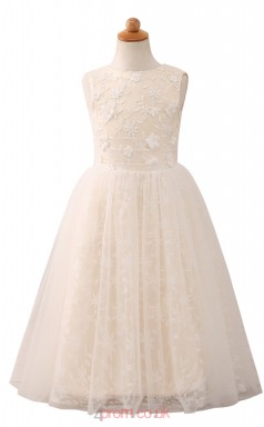 Champange Princess Jewel Floor-length Kid's Prom Dresses(HT04)
