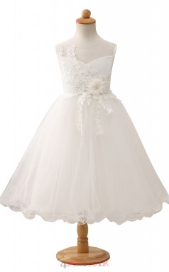 White Princess One Shoulder Tea Length Kid's Prom Dresses(HT10)