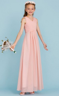 Simple Pink Long Chiffon Junior Bridesmaid Dress Flower Girl Dress JFGD005