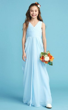 V Neck Sky Blue Chiffon Junior Bridesmaid Dress Flower Girl Dress JFGD008