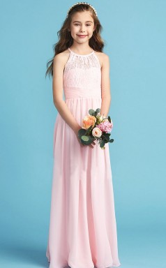Simple Pink Chiffon Halter Kids Bridesmaid Dress Flower Girl Dress JFGD018