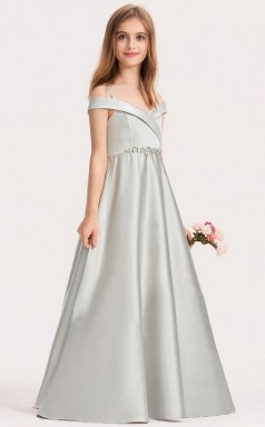 Silver Satin First Communion Dress Flower Girl Dress JFGD043