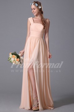 A-line One Shoulder Long Pearl Pink 100D Chiffon Evening Dresses(PRJT04-1821)