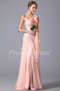 Mermaid One Shoulder Long Pink Chiffon Prom Dresses(PRJT04-1844)