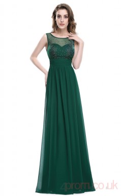 A-line Scoop Neckline Long Dark Green Chiffon Prom Dresses(PRJT04-1967)