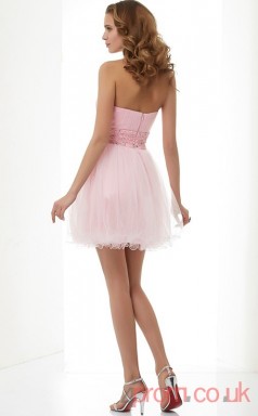 Blushing Pink Tulle A-line Short Strapless Graduation Dress(JT2130)