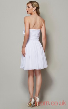 White Chiffon A-line Short Strapless Graduation Dress(JT2139)