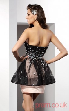 Black Satin Tulle A-line Mini Sweetheart Graduation Dress(JT2282)