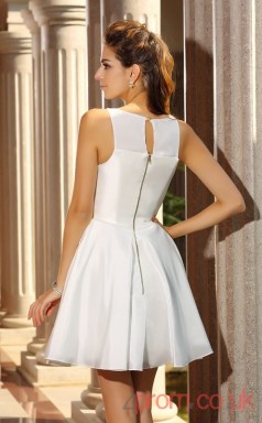 White Taffeta A-line Mini Jewel Graduation Dress(JT2285)