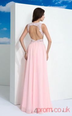 Blushing Pink Chiffon A-line Floor-length High Neck Halter Graduation Dress(JT2356)