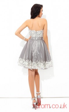 Silver Organza Lace A-line Mini Sweetheart Graduation Dress(JT2452)