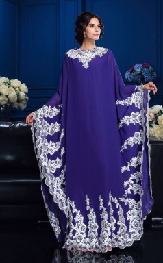 Purple Chiffon A-line Long Sleeve Jewel Floor-length Muslim Dress(JT2487)