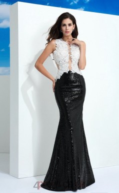 Black Lace , Sequined Trumpet/Mermaid Scalloped Floor-length Evening Dress(JT2492)