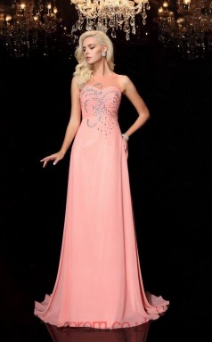 Pink Tulle Illusion Floor-length A-line Evening Dress(JT2536)