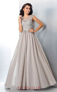 Silver Chiffon Illusion Floor-length A-line Prom Dress(JT2543)