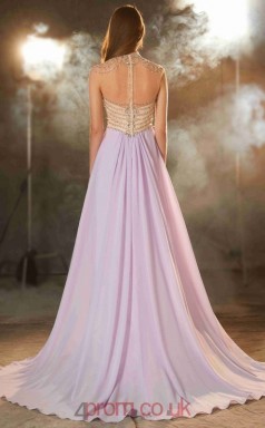 A-line Chiffon Lilac Illusion Long Evening Dress with Split Side(JT2608)