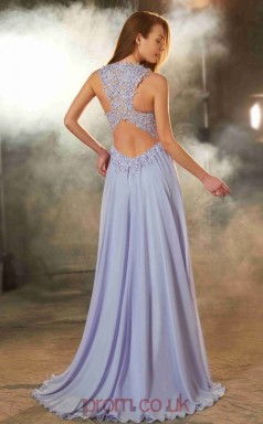 A-line Chiffon Lavender Jewel Floor-length Evening Dress(JT2629)