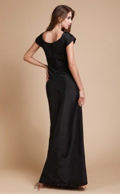 A-line Taffeta Black V-neck Short Sleeve Floor-length Formal Prom Dress(JT2679)